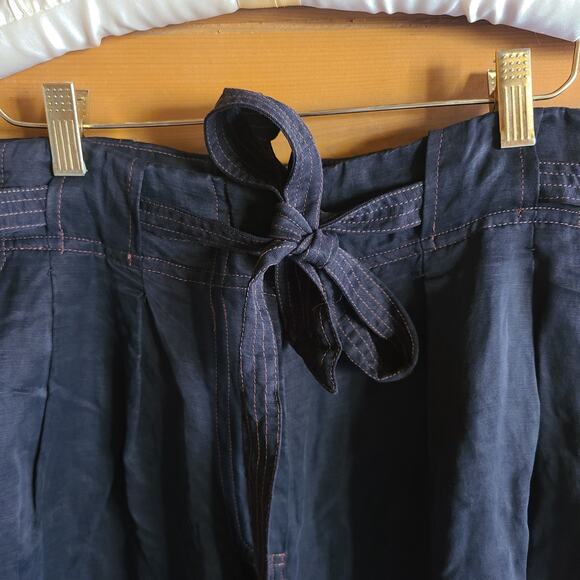 Anthropologie Sancia Marla Linen Blend Wide Leg Pant in Noir Black Large Tie - Picture 4 of 8